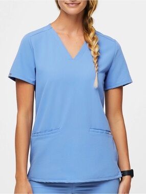 Figs Women's Light Blue V-Neck Short Sleeve Scrub Top